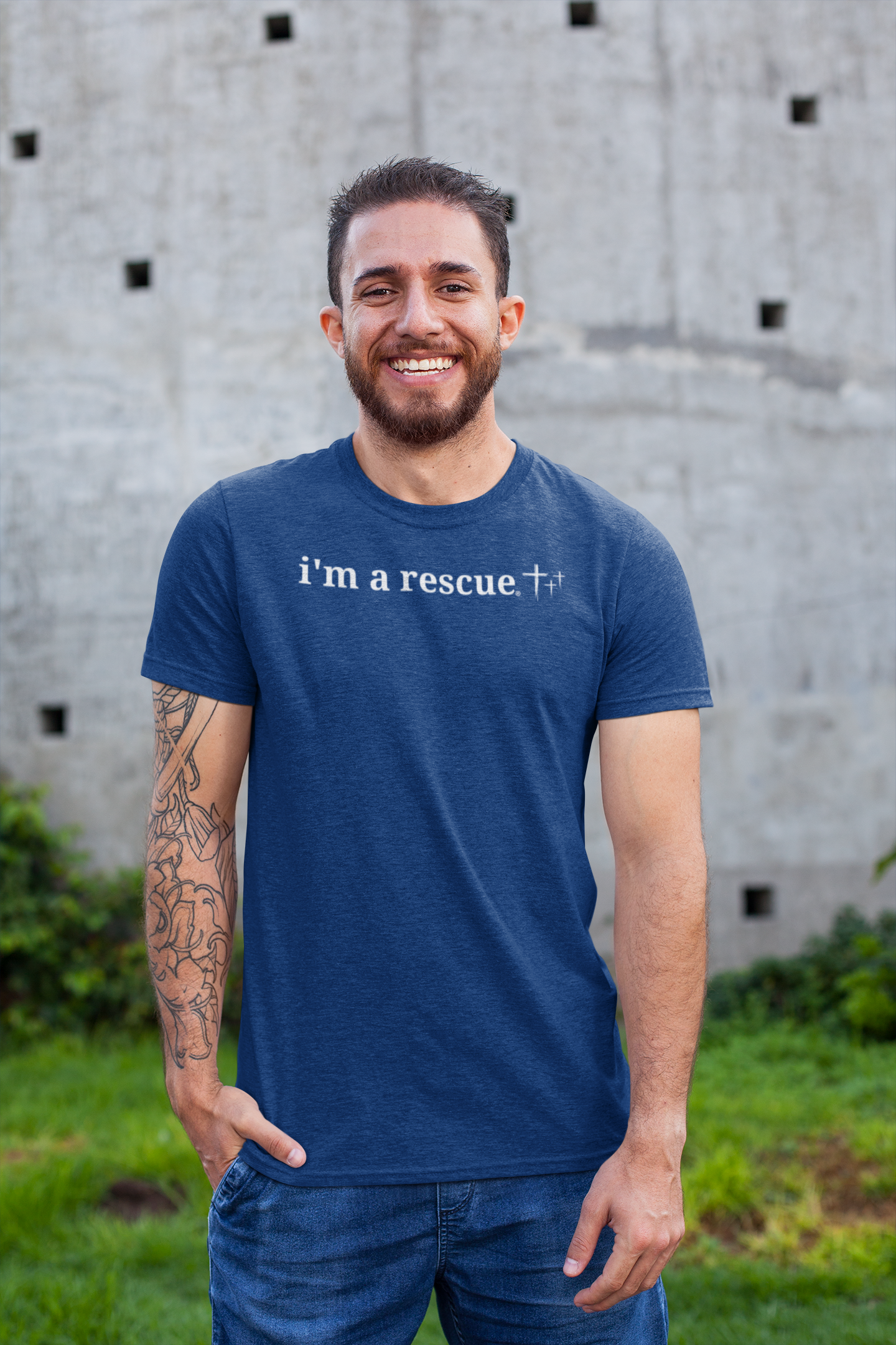 “I’m a Rescue” Christian T-Shirt for Men – Faith-Fueled, Grace-Driven, Humble Statement Tee
