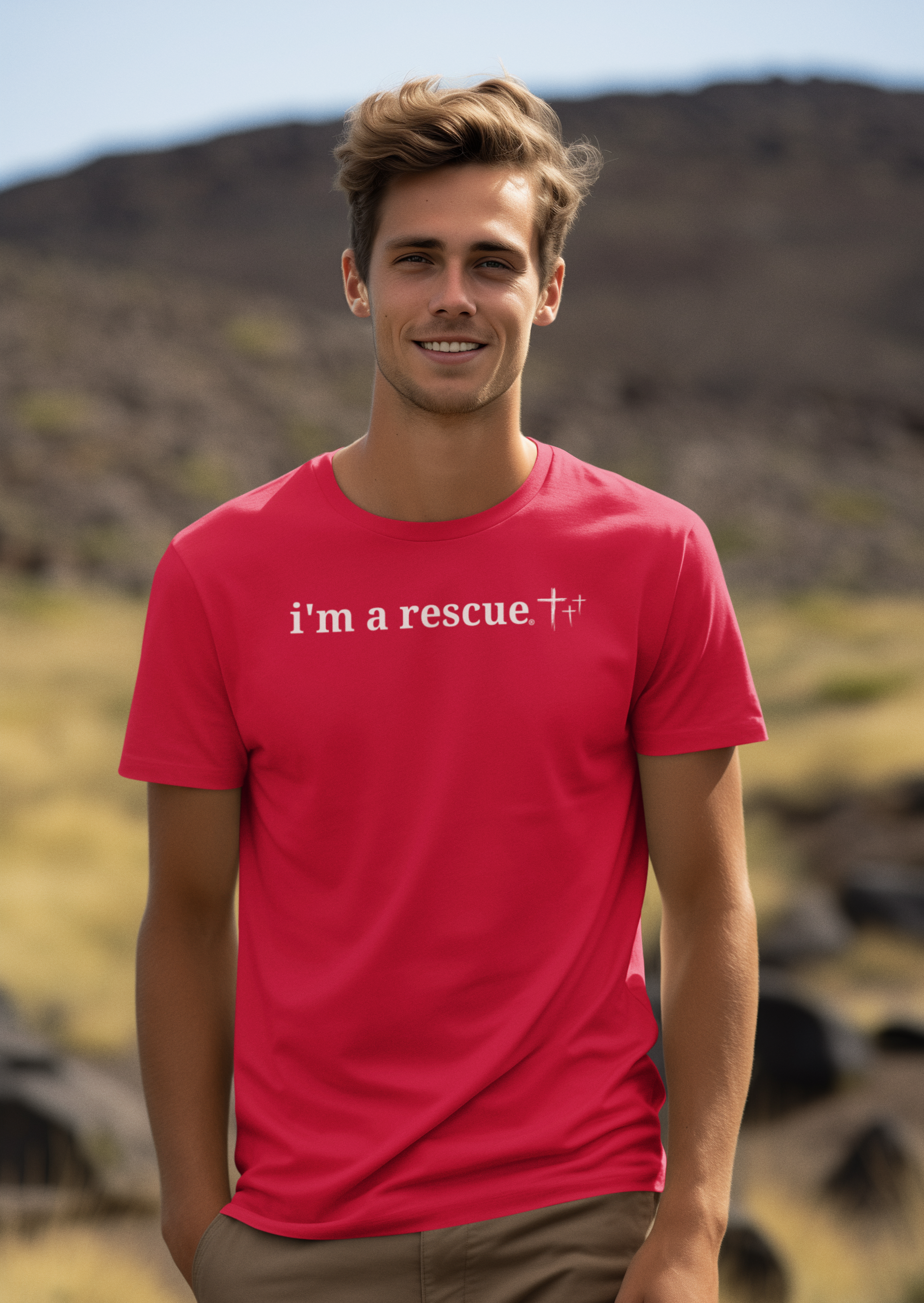 “I’m a Rescue” Christian T-Shirt for Men – Faith-Fueled, Grace-Driven, Humble Statement Tee