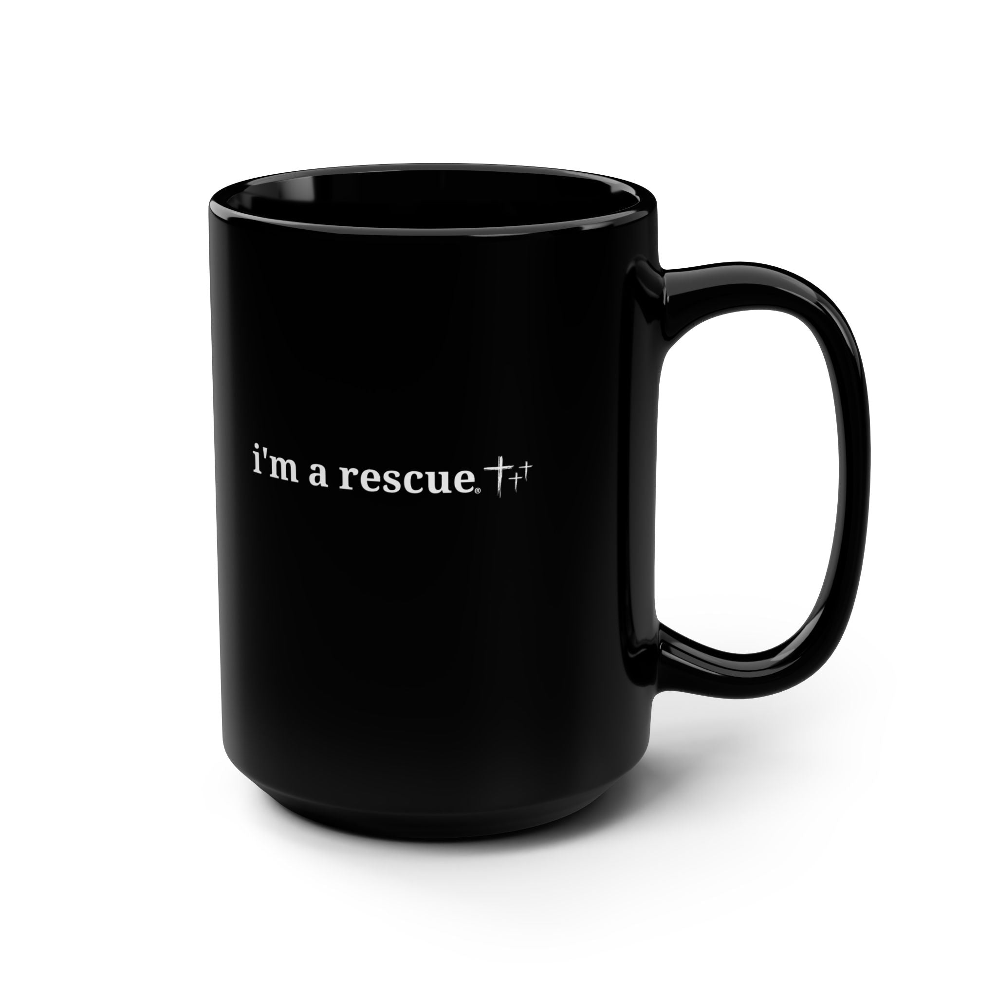 “i'm a Rescue” Inspirational Black Ceramic Mug – 15oz Coffee Cup for Everyday Encouragement